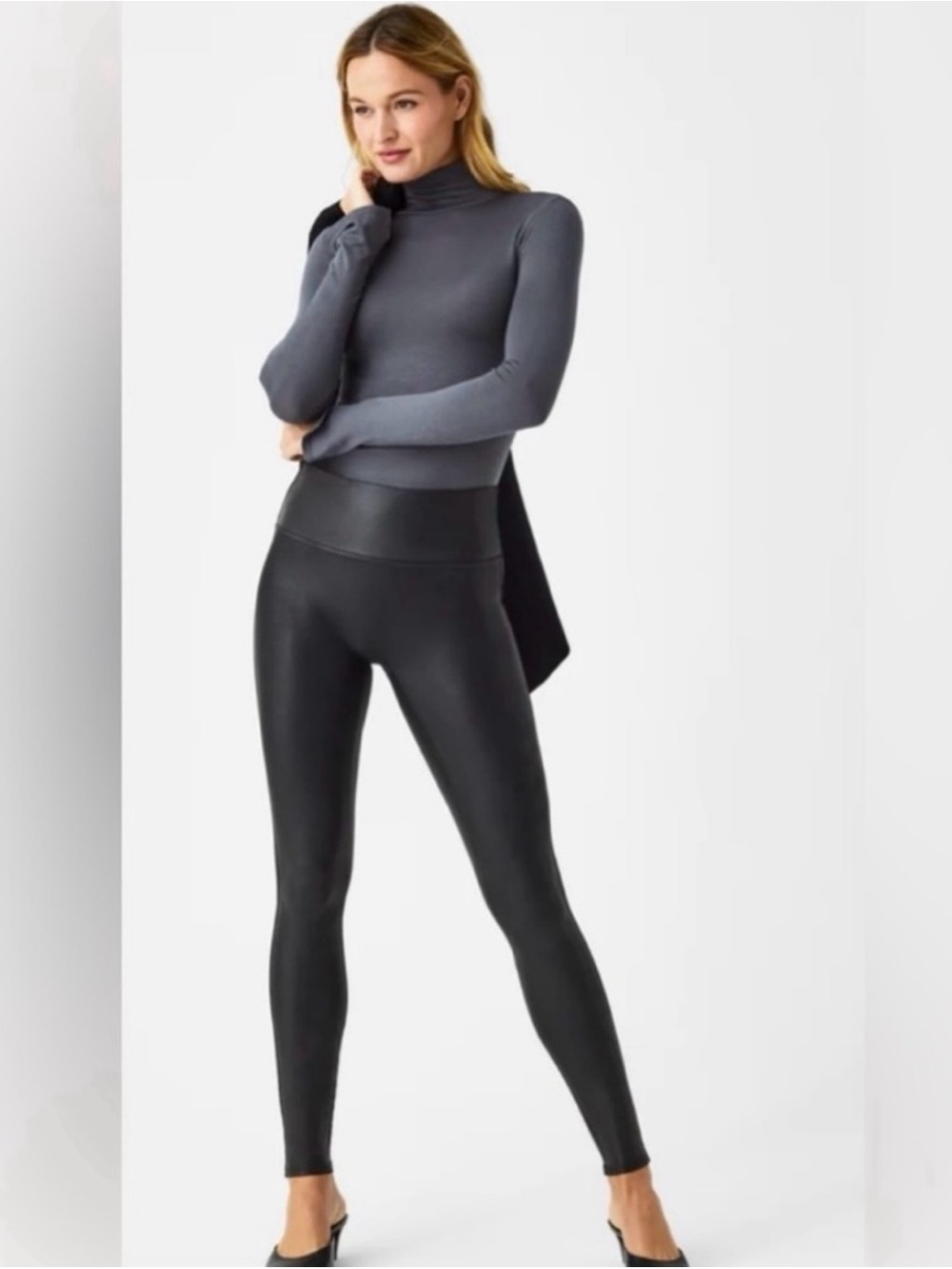 SPANX Faux Leather Shape Leggings Black Petite Large